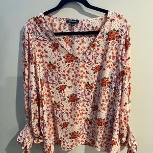 NWT Floral V-Neck Blouse - Red and Pink